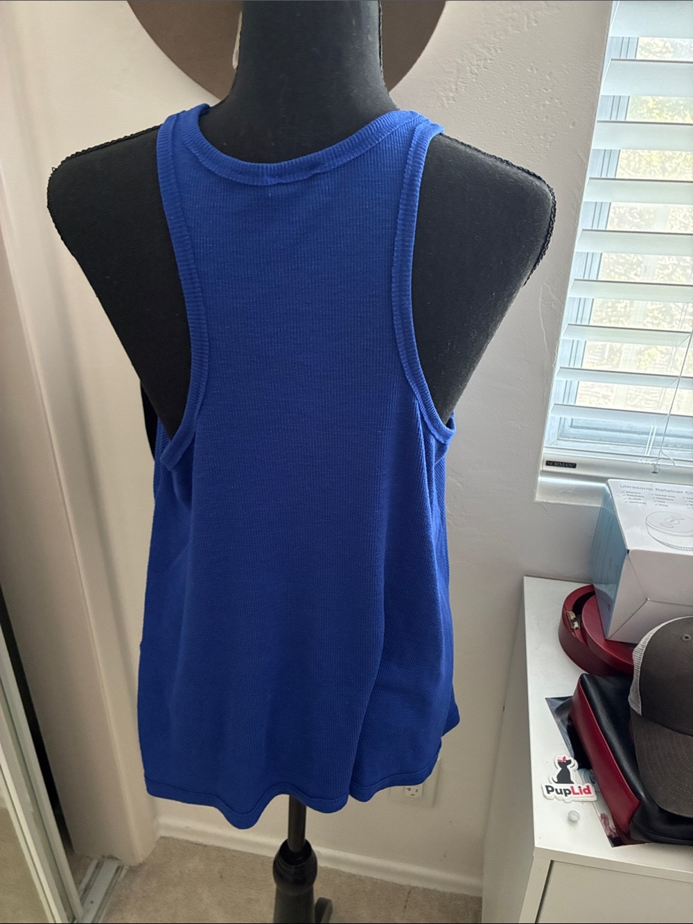 Blue Women’s Ribbed Racerback Tank Top - Picture 2 of 3